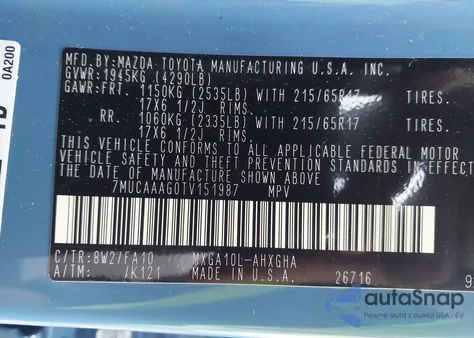 2026 Toyota Corolla Cross Le from USA, damaged, VIN 7MUCAAAG0TV151987